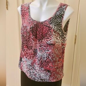 Jones Studio Sleeveless Black & Pink Floral Dotted Blouse Size L